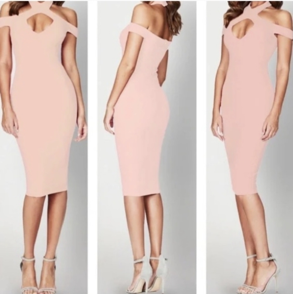 Nookie Hollywood Midi Dress Women's XS Blush Pink Dress Golden 2